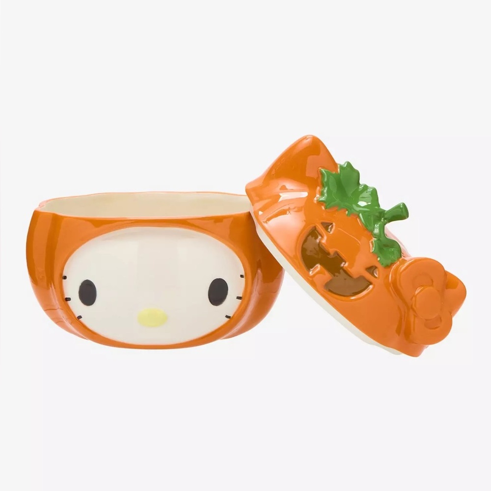 SANRIO x HELLO KITTY Halloween Pumpkin Sculpted Ceramic Candy Dish Cookie Jar - Picture 4 of 10